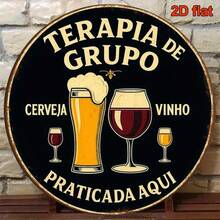 Plaque ronde en bois de 5,9 pouces avec thème bière et vin du Portugal et de l'Espagne - Panneau vintage "Cerveza/Cerveja/Cerveja De Vinho" avec phrase portugaise, décoration murale durable de couleur noir et or, convient pour bar, restaurant, maison - Art mural bière et vin, design plat 2D - Multicolore - Voir 6