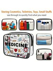 新款药品收纳袋 - 透明洗漱包，旅行必备，便携式旅行洗漱包带拉链，沙滩透明PVC洗漱包，防水收纳袋，透明收纳袋，数据线和USB接口收纳袋，可存放药品、医疗包等。 - 彩色 - 查看 3