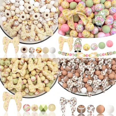 25/32pcs Bowknot Silicone Bead Set - Printed Bowknot Design - Suitable For DIY Crafting Keychains, Necklaces, Bracelets, Decorative Pens, Jewelry And Pendants - Ideal For Holiday And Birthday Gifts