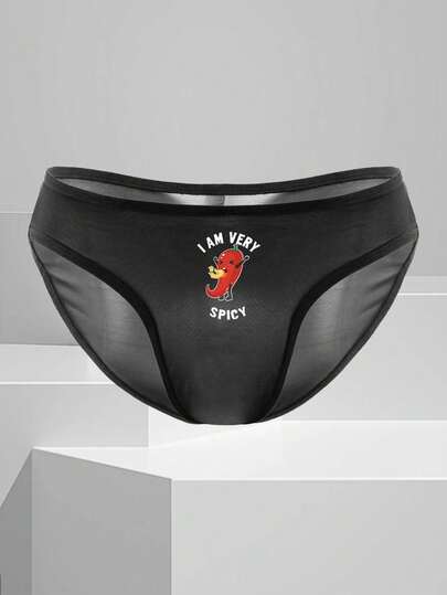 Men's Black Breathable Comfortable Daily Wear Chili Pepper Letter Print Triangle Briefs