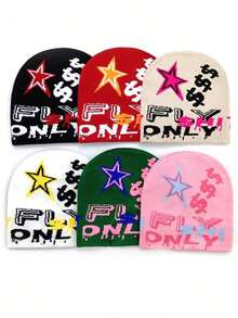 Y2K Graphic Beanie Hat, Unisex Gothic Style Knitted Warm Casual Beanies Outdoor Winter, Acrylic Autumn Outfits - A - 查看 1
