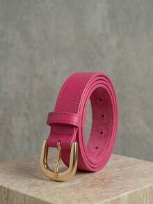 Women's Belt Set With GABI Gold Metallic Buckle In Minimalist Faux Leather - 1 Merah Muda - View 1