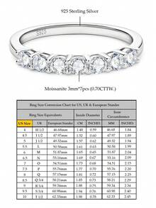 XUJIA 1 chiếc nhẫn cưới nữ bằng bạc sterling 925 đính 7 viên đá Moissanite tròn 3mm, kiểu dáng thời trang, thích hợp làm quà tặng kỷ niệm/sinh nhật. - Bạc - Xem 6