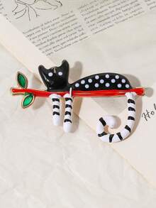 1枚可爱慵懒波点猫胸针，百搭日常配饰 - 彩色 - 查看 4