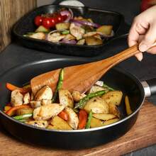 Wooden Spoons For Cooking, 5pcs/12pcs Teak Wood Kitchen Utensils Set  Nonstick Heat Resistant Wooden Cooking Utensils, Natural Healthy Spatula Set For Pots And Pans Teak Wooden Cooking Utensils Set  Non-Stick Wooden Spatula & Spoon Set   Wooden Kitchen Tools Set  Handcrafted Wooden Cooking Spoons Set  Heat-Resistant Wooden Kitchen Utensil Set  Kitchen Essentials - 棕色 - 查看 6