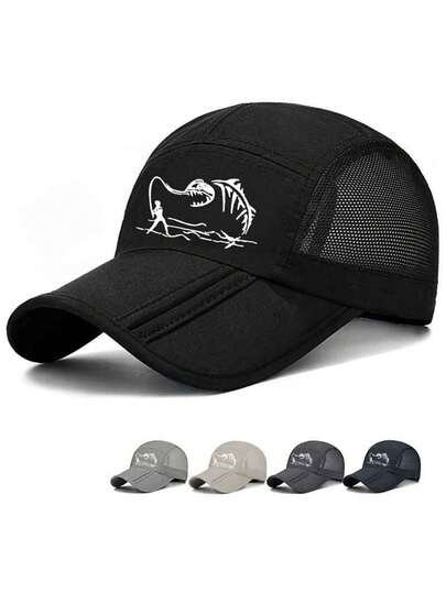 1顶纯色钓鱼图案棒球帽，涤纶速干网眼面料，百搭日常佩戴，适合作为礼物送给家人、朋友、男女朋友，也适合作为圣诞节、母亲节、父亲节、教师节、生日礼物。