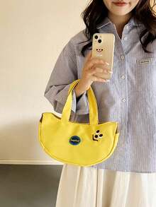 Cute & Novel Banana Shaped Tote Bag, Cartoon Embroidery Design ...