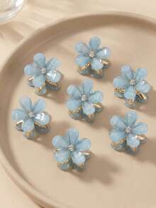 6pcs Girls' Blue Crystal Mini Camellia Flower Hair Clips, Suitable For Bangs, Daily Wear - Multicolor - View 3