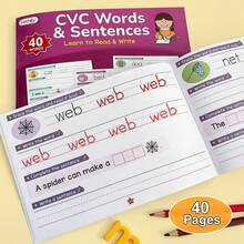 Lachilly CVC Words Workbook For Kids Learning To Read & Write, 40 Sight Word Tracing Practice Sheets, Vocabulary Builder For Home Study, Interactive Learning Supplies For Teachers And Students, Home School Classroom Resources Educational Toy - Multicolor - View 4