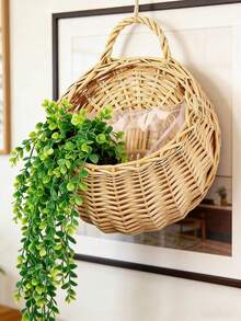 1 pieza Cesta colgante rústica tejida a mano, macetero de pared redondo de ratán natural para decoración interior y exterior, estilo granja, contenedor de maceta para flores frescas, plantas en maceta, velas, aperitivos y artículos varios, entrada, dormitorio, sala de estar, balcón, cesta de almacenamiento para decoración de habitación - A - Ver 4
