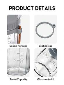 16oz/500ml [1/2 Pack] Overnight Oats Mason Jar With Spoon Lid, Sealed Oatmeal Container With Measurement Markings, Portable Cereal Canister - Grey - View 6