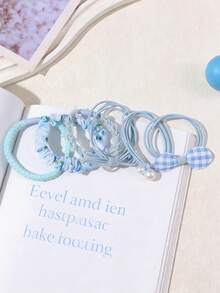 6pcs Girls' High Elasticity Ponytail Hair Ties, Versatile For Daily Use - Blue - View 4