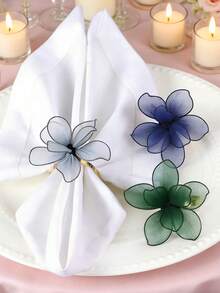 2/4 Stücke Frühling Spitze Blume Stoffservietten Ringe, geeignet für Hochzeitsparty, Feiertagsfeier, Picknick, Camping, rustikale Zusammenkunft, Geburtstags-Tischdekoration Serviettenringe, minimalistisches Design - Verschiedenfarbig - Übersicht 2