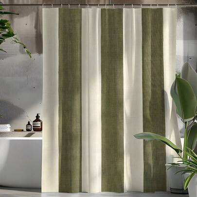 1pc Geometric Striped Print Shower Curtain, High Quality Home Decor Curtain, Modern Versatile Bathroom Matching, All Season Shower Curtain With 12 Hooks