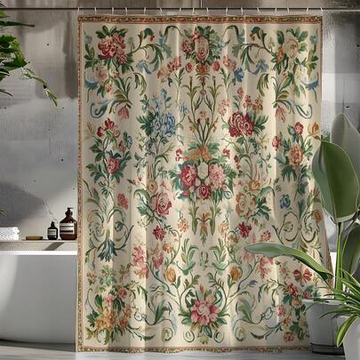 1 pieza Cortina de ducha con estampado floral vintage, cortina de decoración del hogar de alta calidad, versátil y moderna para el baño, cortina de ducha para todo el año con 12 ganchos