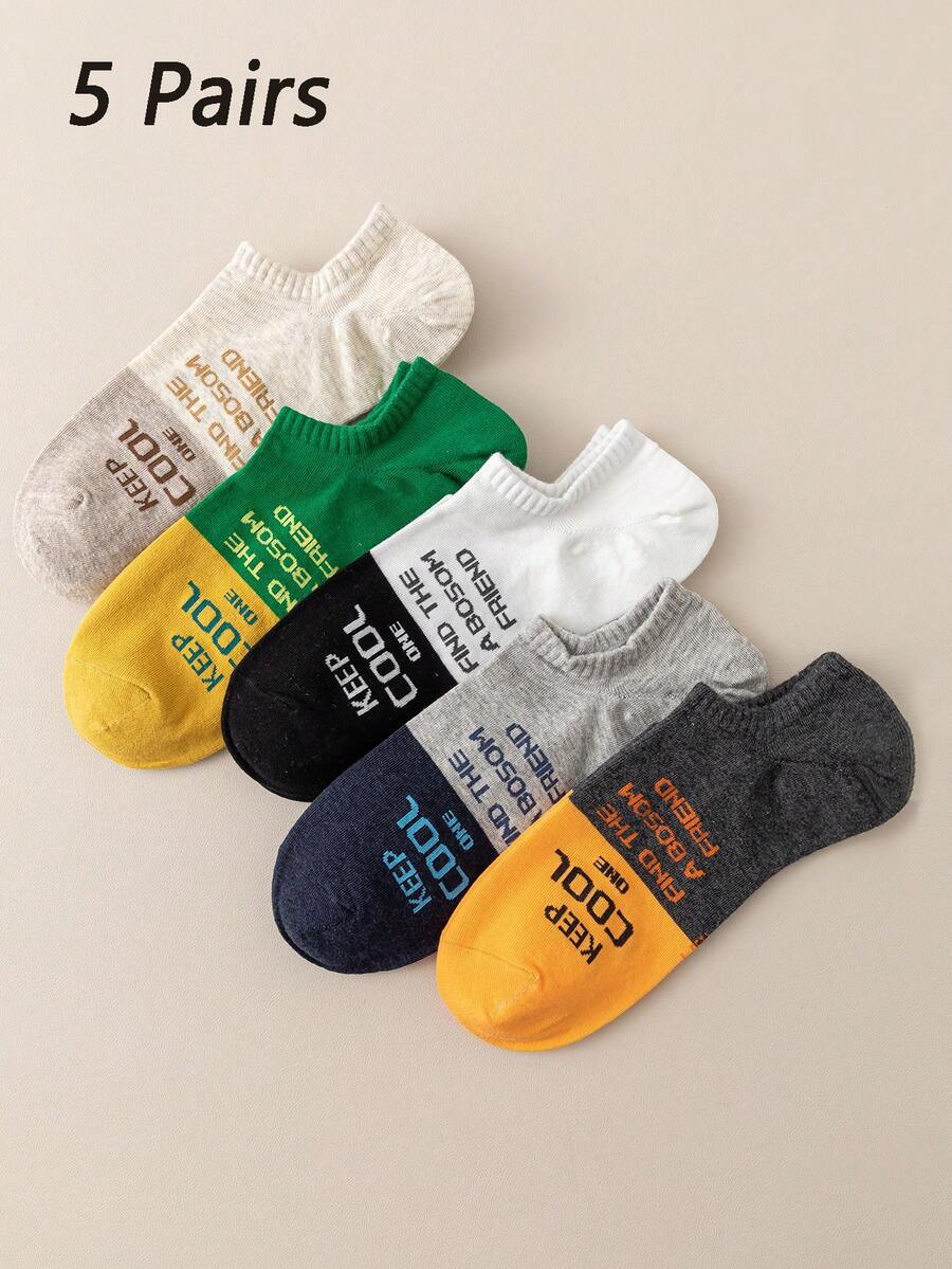 5 đôi tất nam cổ ngắn bằng chất liệu cotton pha, thoáng khí, nhẹ, in chữ, phù hợp cho mọi mùa. - Nhiều màu - Xem 1