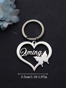 Personalized Heart-Shaped Butterfly Keychain - Customizable Name, Durable Stainless Steel Material, Unique Lasting Keyring, Nostalgic Souvenir, Elegant Accessory, Fashionable Charm, Polished Surface, High-Quality Metal Engraving - Multicolor - View 4