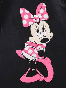 Disney 迪士尼女婴两件套黑白米妮可爱印花中长款休闲针织圆领短袖连衣裙睡衣套装，夏季 - 彩色 - 查看 6