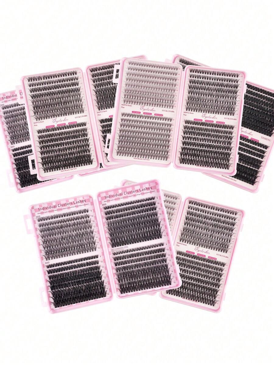 640 Clusters DIY D-Curl Lash Book, Super Curly Eyelash Extension Kit For Beginners, Mixed 10-16mm Lengths, Natural Fluffy Voluminous Look, Self-Adhesive Reusable Individual & Cluster False Eyelashes - D - View 1