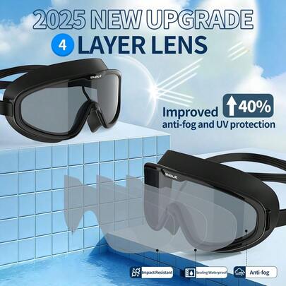 1pc Extra Large Swimming Goggles, Anti-Fog Anti-Water Silicone Swim Goggles With Earplug, Suitable For Swimming Training And Leisure, Holiday Gift, Beach Essential, Pool Accessory