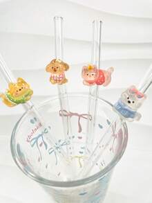 Bộ 5 ống hút thủy tinh hình động vật dễ thương dài 20cm, kèm cọ vệ sinh, hình mèo và chó, chịu nhiệt, có thể tái sử dụng, thích hợp cho sinh tố, cà phê đá, trà, quà tặng tiệc tùng, đồ uống mùa hè. - Xem 4