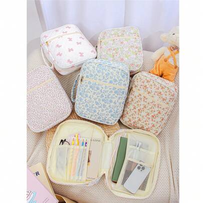 1 chiếc túi đựng sách lớn cho trẻ em, hộp đựng đồ dùng học tập cho trẻ em, túi đựng sách Kinh Thánh, túi đựng Kinh Thánh chần bông, bìa sách rộng rãi, di động, chống bụi, túi đựng Kinh Thánh họa tiết hoa (túi chần bông có tay cầm), túi bảo vệ sách, túi đựng đồ dùng học tập tại nhà có khóa kéo và tay cầm, đồ dùng học Kinh Thánh, quà tặng giáo viên, quà tặng tựu trường, quà sinh nhật dễ thương cho bé gái