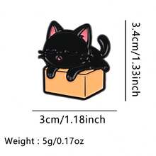 可爱卡通宠物狗珐琅徽章 趣味动物盆栽黑猫胸针翻领别针徽章 背包服装配饰 时尚首饰 朋友礼物 - 黑色 - 查看 27