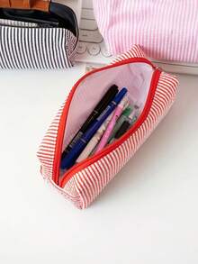 Customizable Pencil Pouch: Introducing Our Brand-New, Large-Capacity Striped Pencil Case And Organizer For Students. Personalize It With Custom Text-Whether It'S A Name, Zodiac Sign, Anniversary Date, Or Other Special Details. This Simple, Stylish, And Multifunctional Pouch Is Perfect For School, Daily Office Work, Outdoor Sketching, And More-An Absolute Must-Have For The Back-To-School Season - Multicolor - View 7
