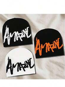 Y2K Graphic Beanie Hat, Unisex Gothic Style Knitted Warm Casual Beanies Outdoor Winter, Acrylic Autumn Outfits - A - 查看 8