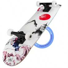 MUSA Patinetas Skate de Madera con Llantas Negras Aesthetic Patinetas Skateboard de Madera de Maple Ideal para Patinadores Nivel Principiante y Avanzado Patineta con Diseño - Sakura Llantas Blancas - Ver 1