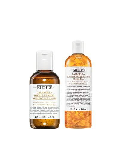 Kiehl's [Bundle] Calendula Deep Cleansing Foaming Face Wash 75 Ml + Herbal-Extract Alcohol Free Toner 500 Ml