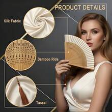1 Pc  Hand Fan For Women Foldable - Portable Folding Japanese Chinese Fan - For Hot Flashes, Summer Cooling, Festivals, Church, Dancing (Bamboo White) - Bamboo White - 查看 3