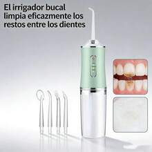 Irrigador bucal eléctrico, diseño inalámbrico, 3 modos, 4 boquillas, limpia los dientes, portátil, recargable, práctico para enjuagar las amígdalas, ideal para viajar, un regalo de cumpleaños estupendo. - Blanco - Ver 6