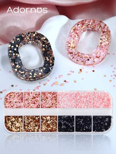 1 Box Tiny 1MM Pink Golden Style Sequins Epoxy Resin Quicksand Filling Dopamine Mini Heart Stars Round Glitter Resin Molds Silicone Filler Romantic Craft Supplies Handmade Ornaments