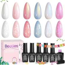 Beetles Pearl Gel Nail Polish, 6 Colors Shimmer Pearl White Pink Purple Mermaid Nail Drawing Spring Gel Polish - 6 Colors Pearl White - 查看 9
