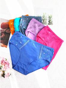 6 High Waisted Printed Underwear, Cute And Comfortable Medium Stretch Close Fitting Underwear, Breathable, Soft, And Comfortable, Suitable For Women's Underwear And Underwear Wearing In Spring And Summer - 彩色 - 查看 6
