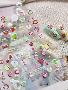 1张5D激光苹果蝴蝶结美甲贴纸，彩色黑色蝴蝶美甲贴花DIY，适合女性和女孩 - 彩色 - 查看 7