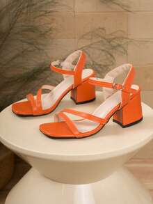 Neue Ankunft Damen Sandaletten mit weiter Passform, modische Retro-Riemen-Schnallen-Offene Zehe atmungsaktive Kleiderschuhe, koreanische elegante Plateau-Absatz Größere Größen Party Schuhe - Orange - Übersicht 3