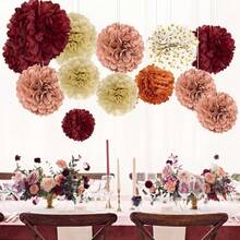 12 piezas, pompones de papel de seda rosa rústico para bodas, compromisos, guirnalda de papel con puntos, colgante de fondo para decoración neutral, decoración de cumpleaños, decoración de pared, decoración del hogar - Multicolor - Ver 5
