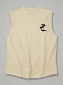 1 chiếc áo tank top nam cổ tròn in hình cây dừa, kiểu dáng thường ngày, thích hợp cho mùa hè. - Màu be - Xem 4
