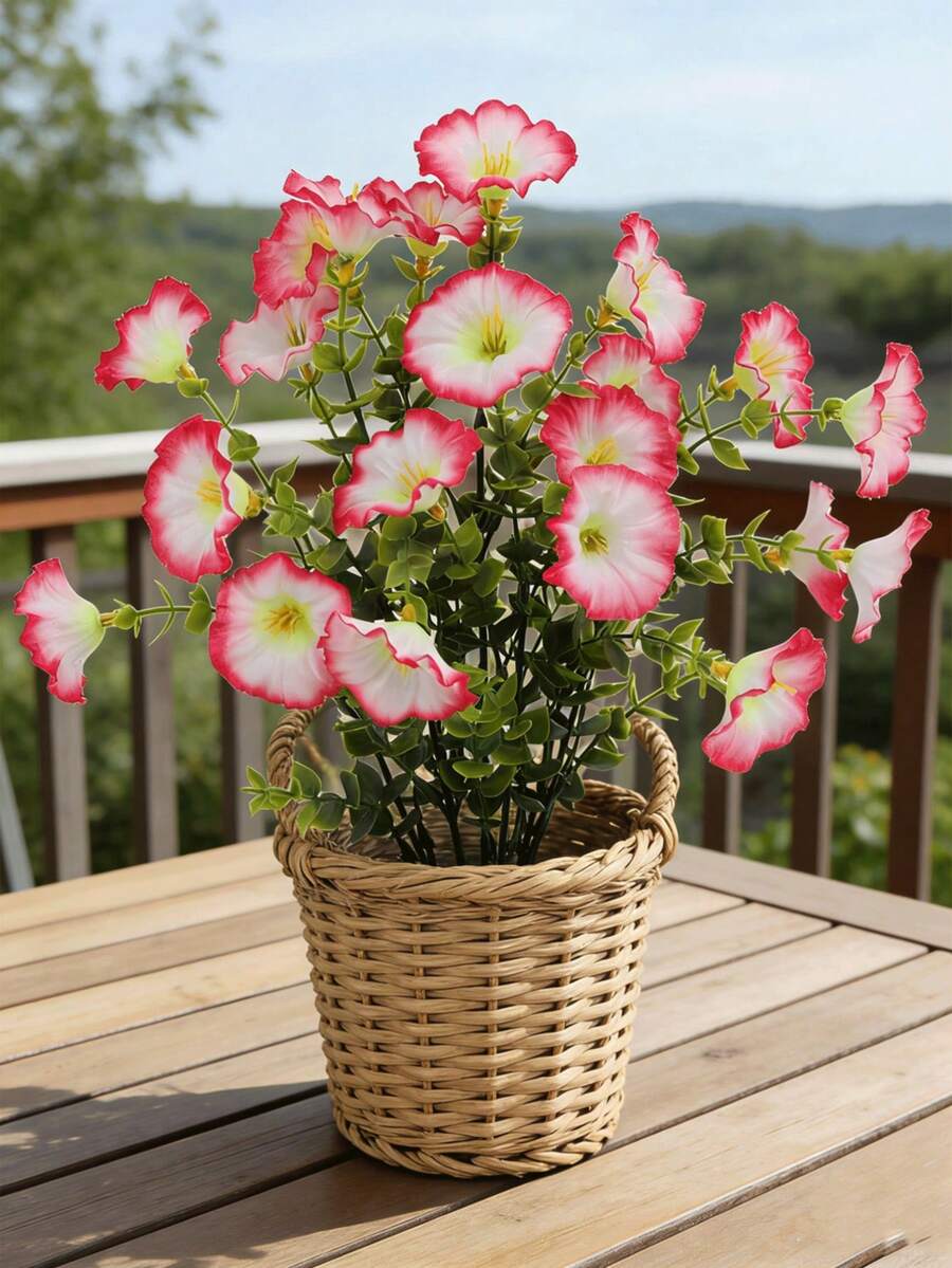 1 Set Artificial Morning Glory Flower Artificial Plant Set, Suitable For Spring/Summer Home Decor, Morning Glory Hanging Basket, UV Resistant, Applicable For Outdoor Decor, Garden, Patio, Wedding, Summer Decor, Home Decor, Living Room, Bedroom, Tabletop, Wall Decor, Vase Filler - Multicolor - View 1