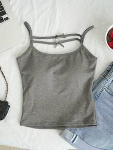 Spring/Summer Bowknot Camisole Top With Padded Bust, Sexy Sleeveless Cropped Tank Top For Women Casual - Gray - View 9