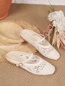 Vielseitige Ballerinas im Urlaubsstil 2026 Atmungsaktive, rückenfreie Mary-Jane-Schuhe mit Schnalle und offener Zehenpartie, flache Ballerinas mit eckiger Spitze, perfektes Geschenk für die Feiertage, Cut-Out - Aprikosenfarben - Übersicht 2