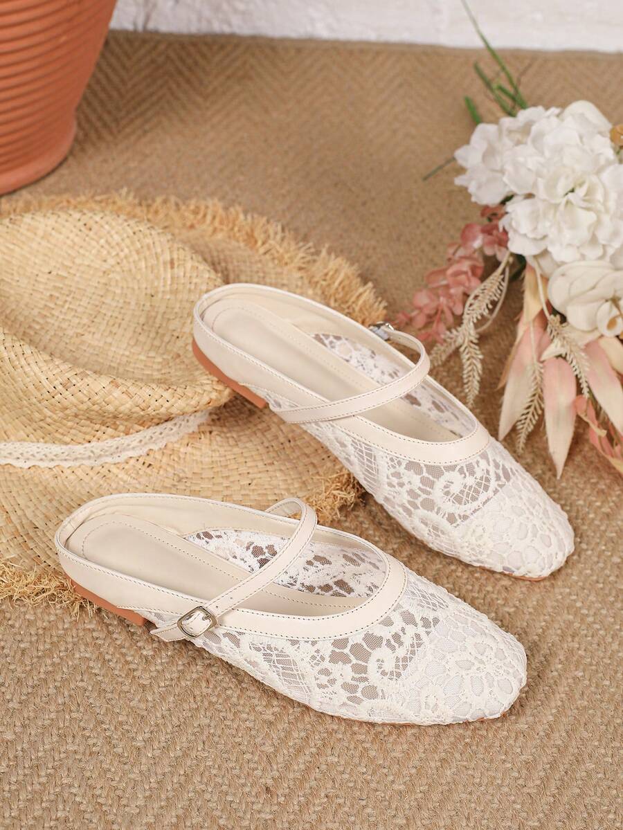 Vielseitige Ballerinas im Urlaubsstil 2026 Atmungsaktive, rückenfreie Mary-Jane-Schuhe mit Schnalle und offener Zehenpartie, flache Ballerinas mit eckiger Spitze, perfektes Geschenk für die Feiertage, Cut-Out