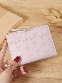 SOUTHLAND&KANGAROO Burgundy Bag Charry Red Bag Wine Red Bag,Letter Detail Fold Over Small Wallet Pocket Wallet Small Purse Bifold Slim Women Wallet Lightweight Portable Credit Card Key Case Short Wallet Cute Modern Fashion - 粉色 - 查看 12