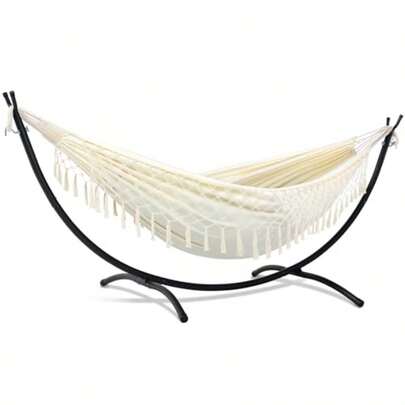 Suncreat Hamaca portátil para exteriores con soporte incluido hamaca doble con borla para exteriores color beige