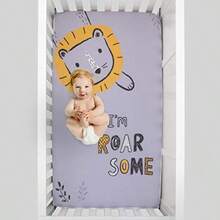 Little Love By Nojo Roarsome Lion Grey Yellow White "I'M Roar Some" Photo Op Fitted Crib Sheet Yellow Grey White Charcoal - Amarillo gris blanco carbn. - Ver 5