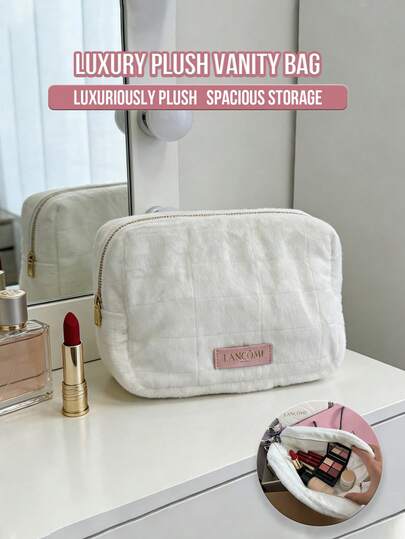 Lancôme Bolsa de cosméticos de terciopelo de lujo Lancome, textura suave y esponjosa, diseño acolchado de diamantes, cierre con cremallera, múltiples bolsillos para almacenamiento, ligera y portátil, amigable para viajar, suave con la piel, resistente a las manchas y fácil de limpiar, estética elegante rosa, almacenamiento multifuncional, adecuado para maquilladores, viajeros, estudiantes, profesionales, regalo perfecto para mujeres, ideal para ir y venir, vacaciones, fitness, organización del hogar, citas, reuniones