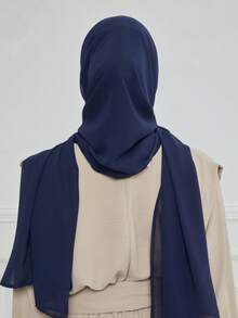 1pc Instant Hijab - Jersey Hijab Scarf With Neck Wrap, Silky Soft Breathable Fabric, Suitable For Daily Wear, Festivals, Prayers, Pilgrimage, Paired With Abaya - Navy Blue - View 4