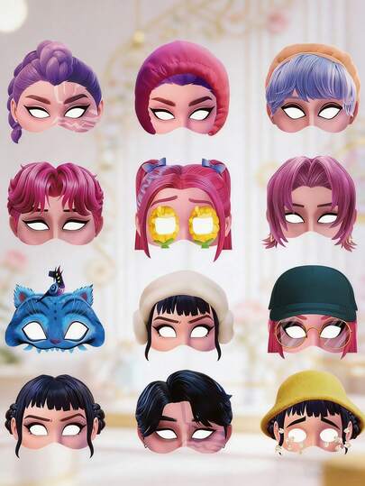 K-POP Witch Hunt Fandom Party Masks 12Pcs , Lovely Character Design Face Masks, Suitable For Birthday Party, Holiday Celebrations, School Shows And Party Favors